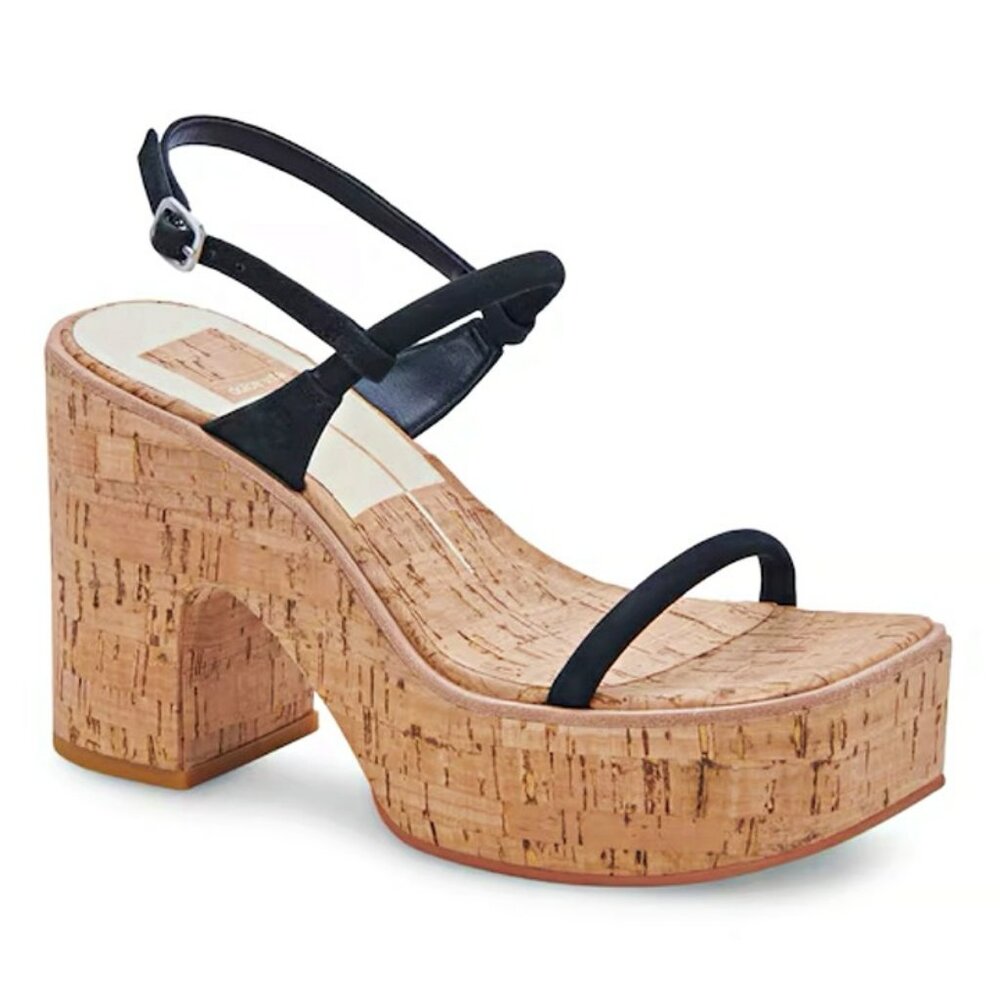 Dolce Vita Black Strappy Cork Platform Sandals